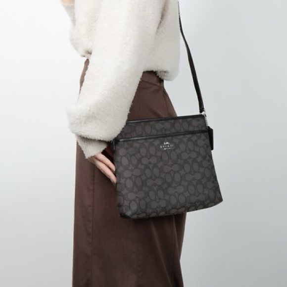 Coach Handbags - Coach Signature Coated Canvas Black File Crossbody Bag - READ DESCRIPTION